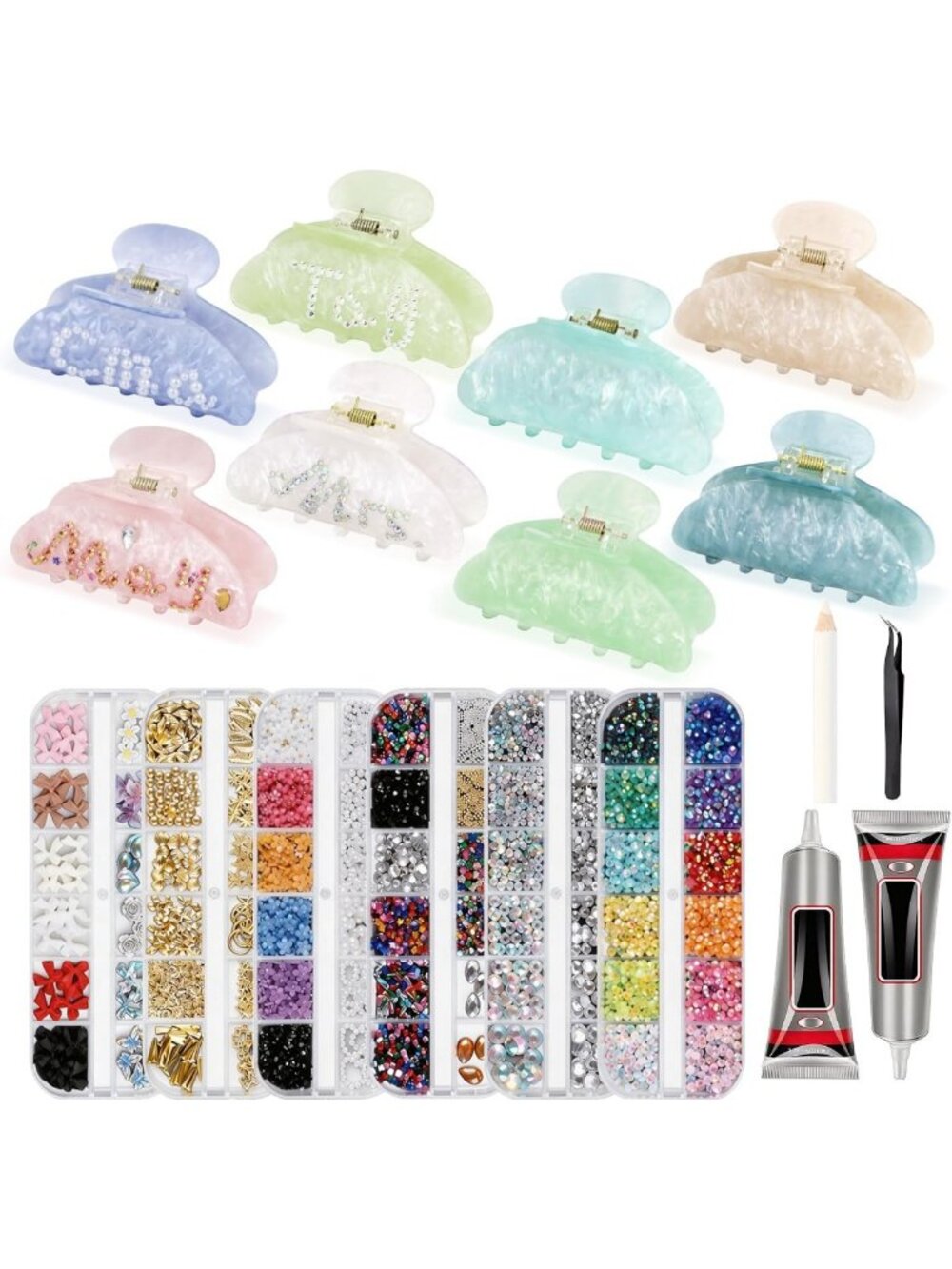 DIY Hair Claw Clips Kit - 8 Sets Acrylic Clips, 6 Boxes & 4 Tools for Crafting